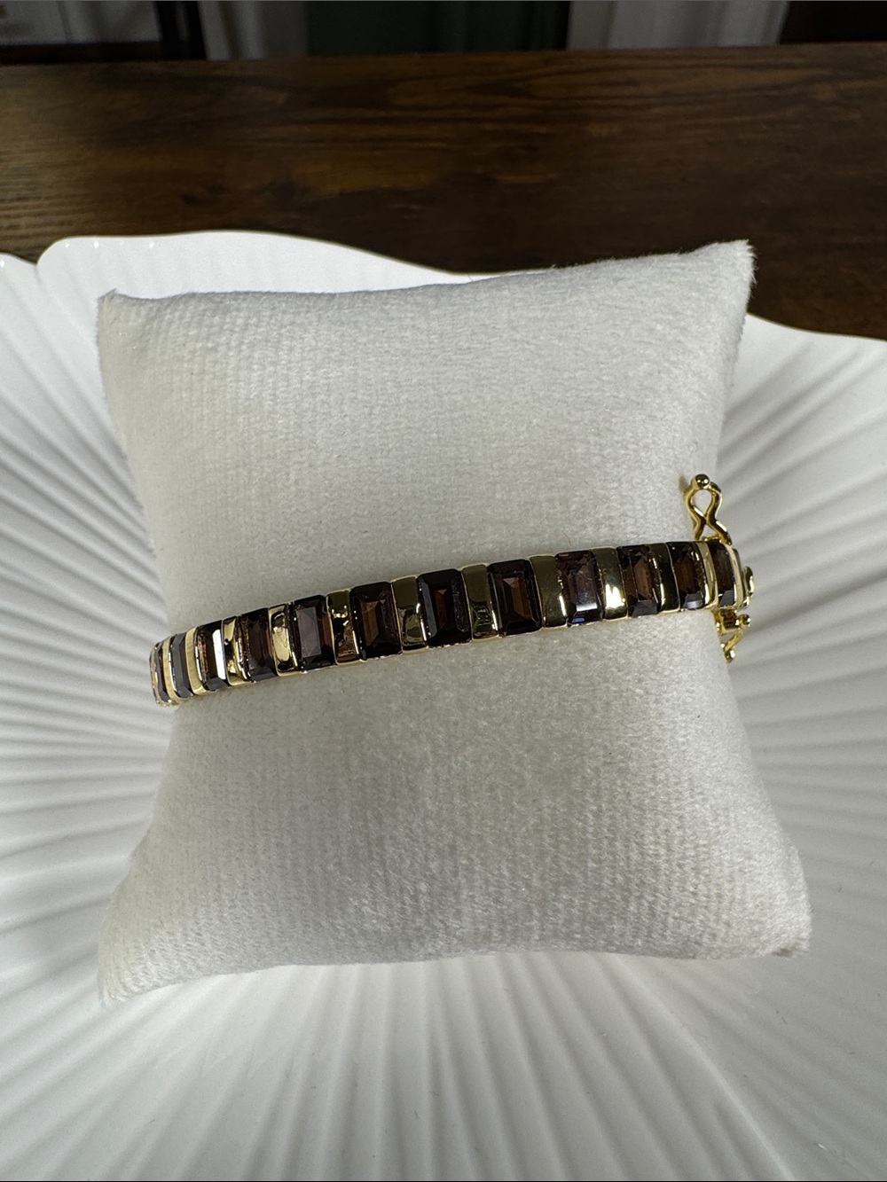 Gold and Dark Brown Baguette Tile Bracelet - Women Jewelry